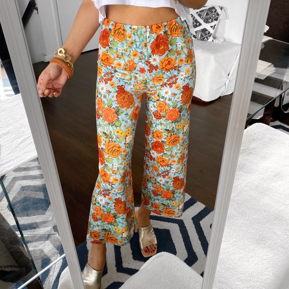 Zara Pants - 🌼 ZARA BOHO BLUE ORANGE FLORAL HIGH WAIST PANTS/LEGGINGS!